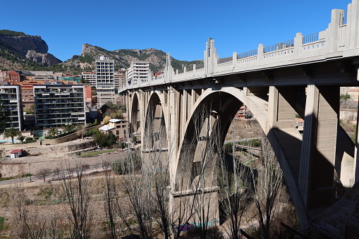 Alcoy, Alicante, Spain, February 20, 2024: Side of the San Jorge Bridge in Alcoy, Alicante, Spain