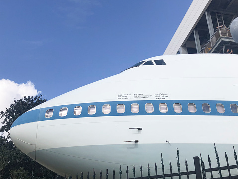 Houston, USA - October 22, 2023: names of pilot and flight engineer at the Boeing B747 special edition to carry the space shuttle in piggyback style.