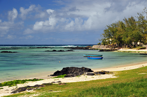 Palmar, Quatre Cocos, Flacq District, Mauritius: long white sand beach on the east coast, with casuarina trees providing shade. Home to many hotels, from small boutique hotels to large resorts.