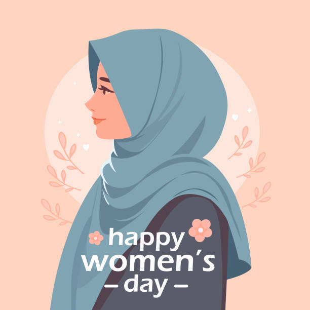 ilustrações, clipart, desenhos animados e ícones de 8 de março, feliz dia da mulher. perfil do lado da mulher de hijab. ilustração vetorial - hijab profile teenager islam