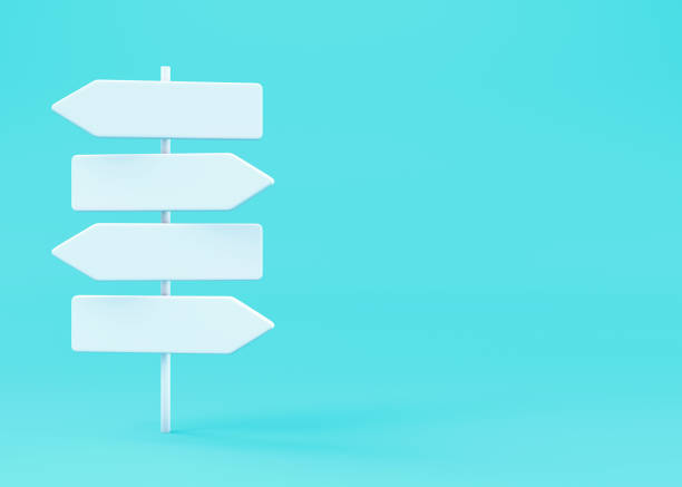 istock White direction sign on a blue background. 3d rendering stock photo 2026315817
