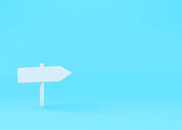 istock White direction sign on a blue background. 3d rendering stock photo 2026316326