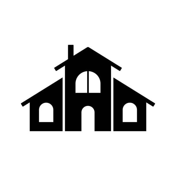 икона двухэтажного дома. черный силуэт. вид спереди. векторная простая плоская графическая иллюстрация. изолированный объект на белом фоне - house farm brick chimney stock illustrations