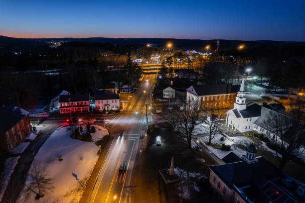 istock Aerial view of Sturbridge, Massachusetts at night 2026323024