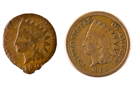 Indian Head Penny's from 1901 and 1862, obverse.