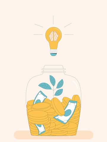 Savings for dream. Startup goal. Moneybox. Donation event. Investments instruments. Vector flat illustration.