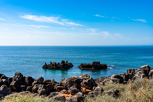 Coastal scenery of Av. Rei Humberto II de Itália, cascais, Portugal.