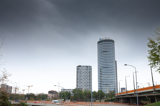 Picture of Skyline Belgrade skyscraper and shopping mall during a cloudy afternoon. The Belgrade Skyline Tower , also known as the Skyline Afi Tower , is a thirty-one-story skyscraper in Belgrade. The tower is located within the housing and business complex Skyline Belgrade