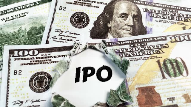 IPO Initial Public Offering mark on dollars. Companies IPO Stock Market Shares