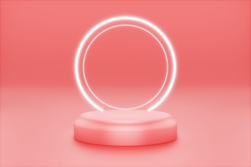 3d abstract product background pink platform or podium with white neon circle