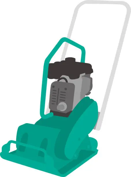 Vector illustration of Illustration of a plate compactor with flat design seen from an angle