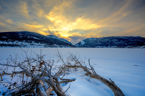 The sun sets on the Ogden Canyon and the Pineview Reservoir near Ogden Utah.  The reservoir provides the majority of the drinking water for the Ogden area.