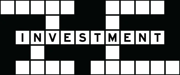 Vector illustration of Alphabet letter in word investment on crossword puzzle background