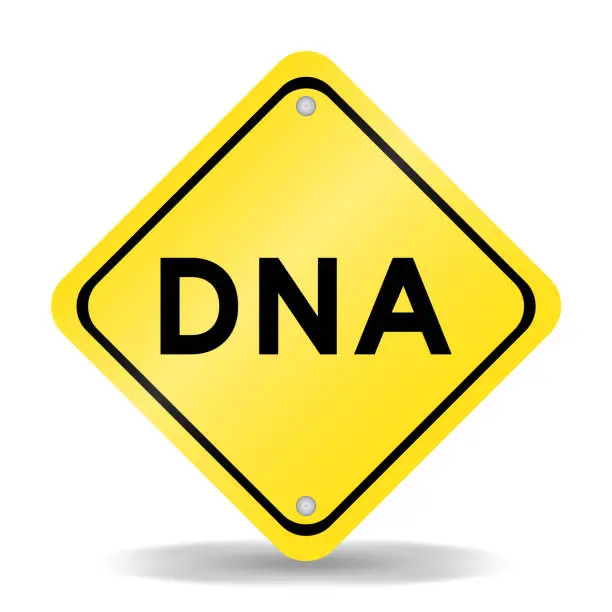 Vector illustration of Yellow color transportation sign with word DNA (abbreviation of Deoxyribonucleic acid) on white background