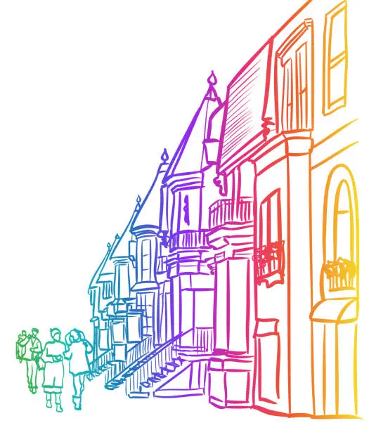 Vector illustration of Street Old Architecture Rainbow