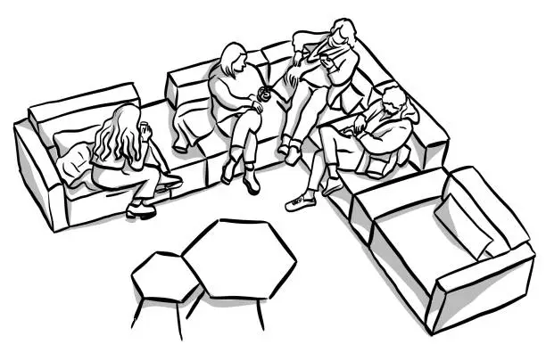 Vector illustration of Students Hangout Couch Sketch