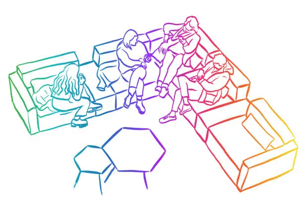 Vector illustration of Students Hangout Couch Rainbow