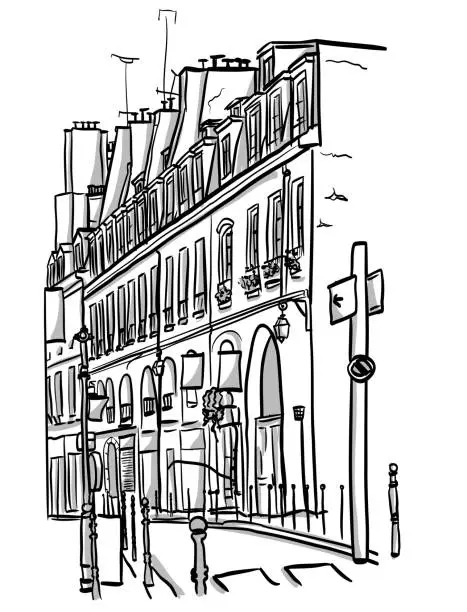 Vector illustration of Typical Paris Architecture Sketch