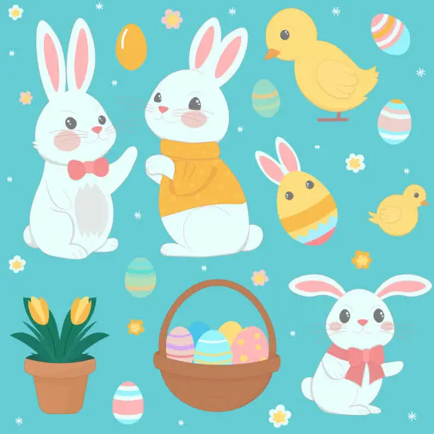 Vector illustration of Happy Easter design elements set