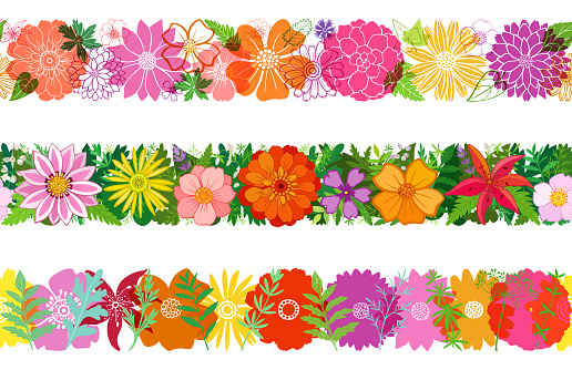 Vector set of seamless banners with flowers and plants. EPS 10 file contains transparencies.
