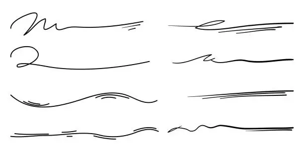 Vector illustration of Hand drawn set of underline, curly swishes, swashes, swoops. swirl. Highlight text elements. vector illustration