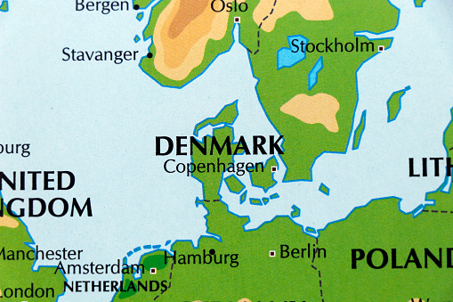 world map of europe denmark country in close up
