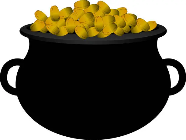 Vector illustration of Leprechaun Pot of golden coins icon. Design element on Saint Patrick's Day theme. Vector illustration.