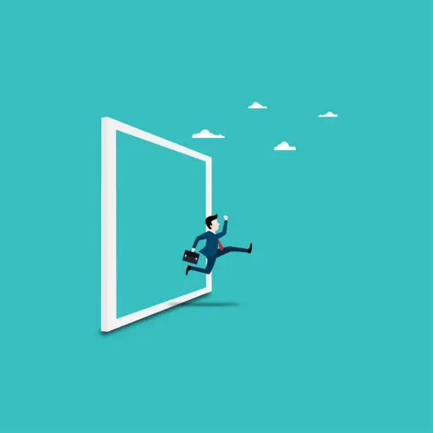 Vector illustration of Businessman jumps out of the frame