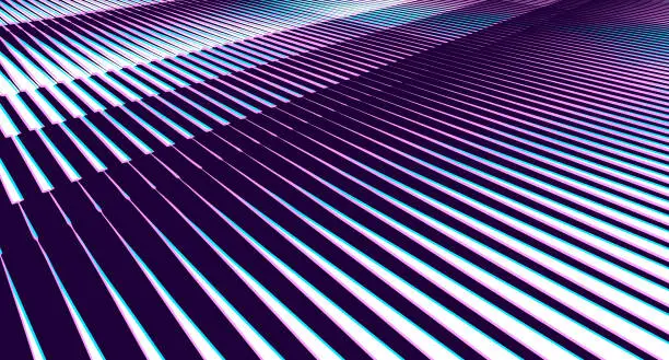 Vector illustration of Striped technology landscape with Glitch Technique