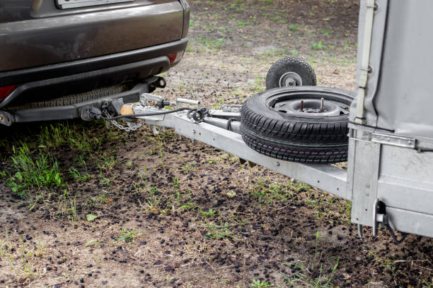 istock Tow hitch on a car. Trailer drawbar with spare wheel 2026896670