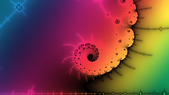 spiraling motif on a bright multicoloured colour gradient  background