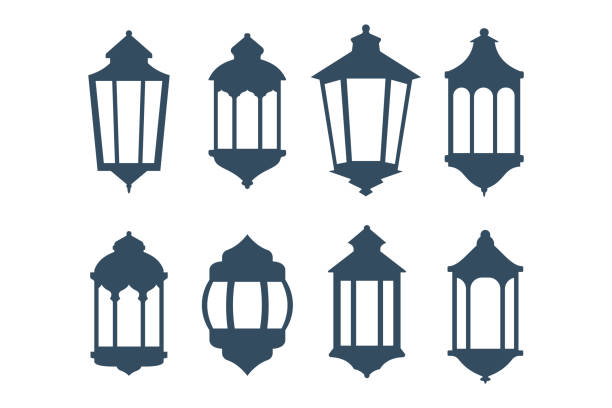 Ramadan lantern silhouette icon set, vector illustration