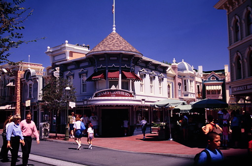 Anaheim, United States - Feb 10, 2024: Disney Clothiers store at Main Street Disneyland in Anaheim, California during early 1990s