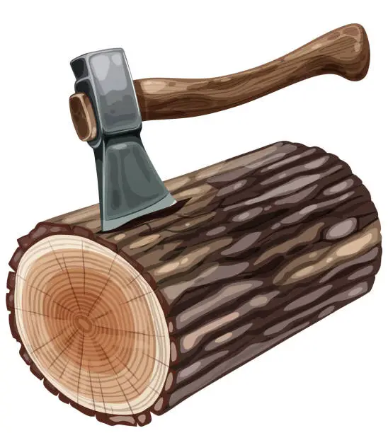Vector illustration of Vector graphic of an axe and a log of wood.
