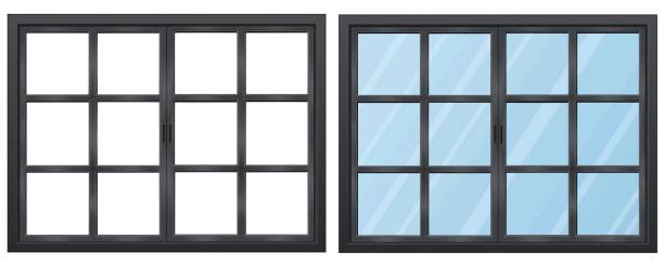 istock Western style retro double casement window/black/with and without glass 2026968344