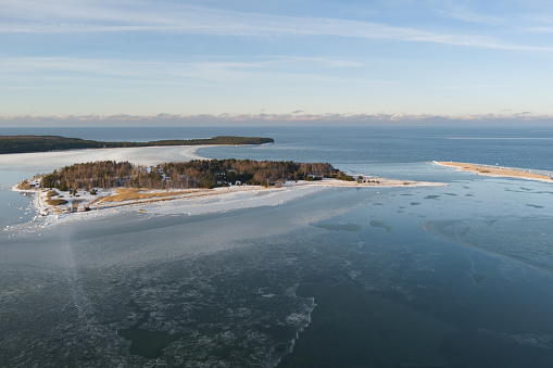 Estonian island of Kresuli on a winter day, drone air photography. High quality photo