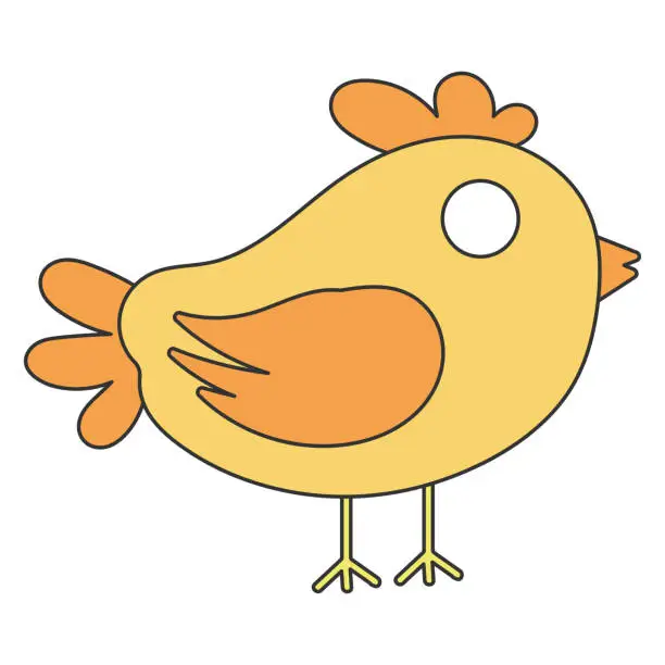 Vector illustration of Easter cute yellow chicken. Little yellow chicken chick