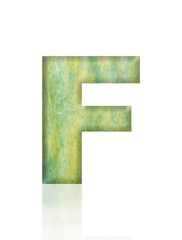 Close-up of three-dimensional Washi paper alphabet letter F on white background.