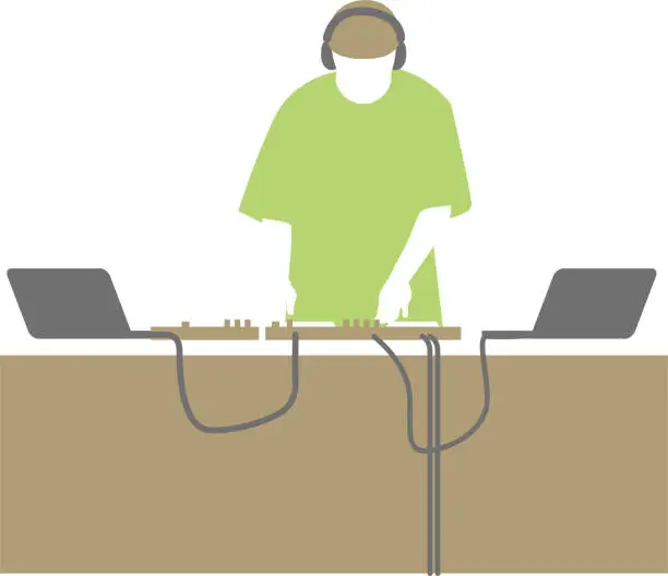 Vector illustration of Illustration of a DJ in earth-colored flat design