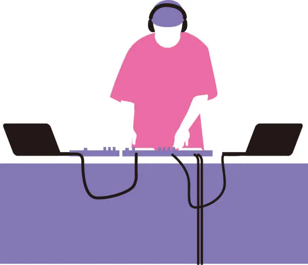 Vector illustration of Illustration of DJ in purple and pink flat design