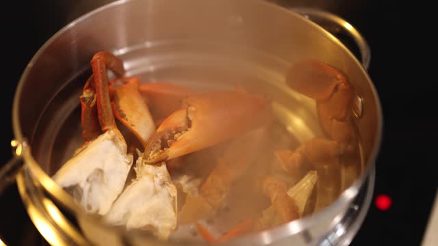 Cooking Crab in a Steaming Pot