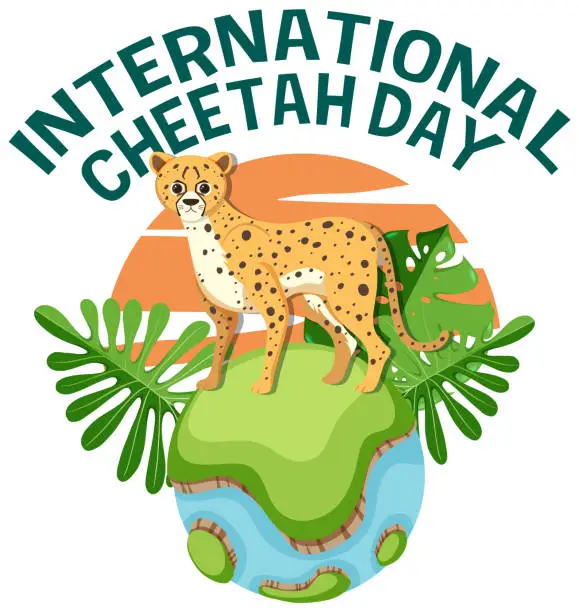 Vector illustration of Cheetah standing atop a globe, conservation theme