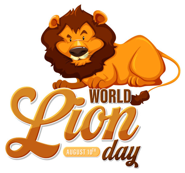 istock Cartoon lion with text for World Lion Day event 2027022511