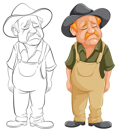 Vector illustration of a dejected cartoon farmer