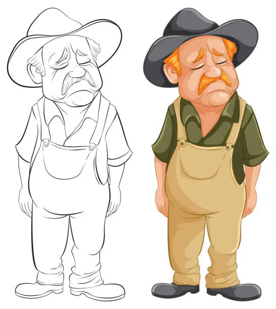 Vector illustration of Vector illustration of a dejected cartoon farmer