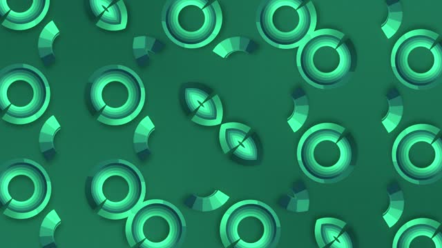 A green background with a pattern of moving circles. Digital seamless loop animation. 3d rendering 4K