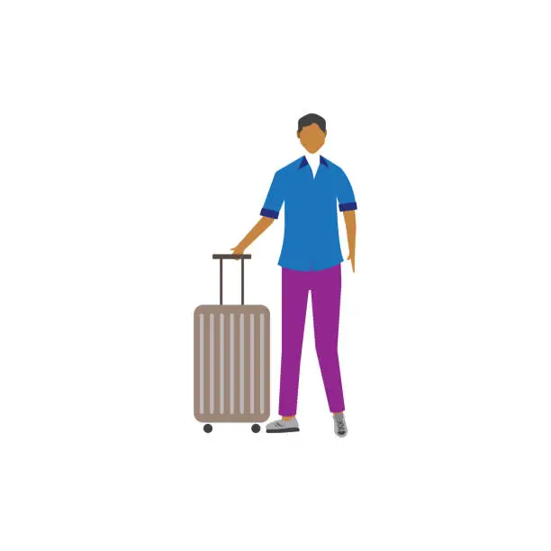Vector illustration of A tourist standing with suitcase for travel on white background