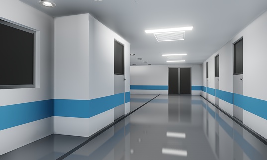 Inpatient room in hospital interior scene 3d render architecture wallpaper background