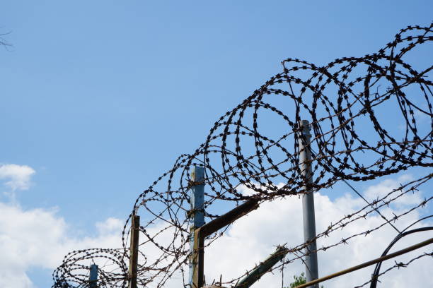 istock rolls of barbed wire 2027099411