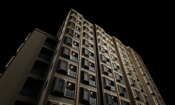 istock View of modern 3d hotel render at night scene 2027101578